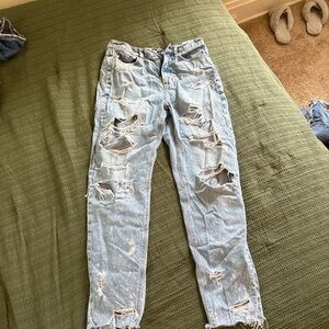 AE Ultra Distressed Light Wash Mom Jeans
